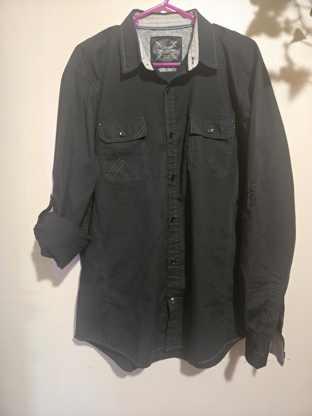 Drill Clothing Company N.Y.C. Est1976  Dark Button-Up Shirt with Chest Pockets